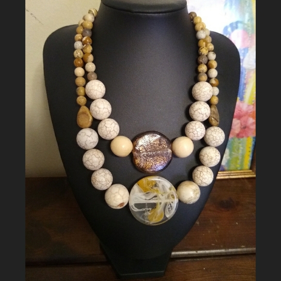 Handmade Chunky Brown and Cream Goddess Necklace - Picture 2 of 4